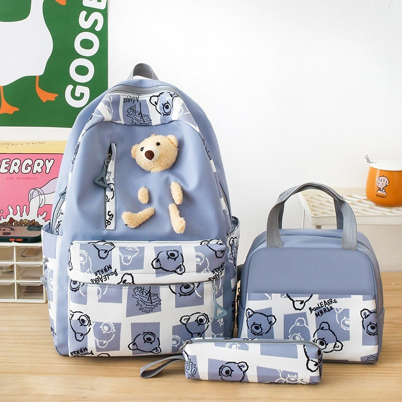 Elementary And Middle School Student Schoolbags Women's Cute Bear Lunch Box Three-piece Set - iztia