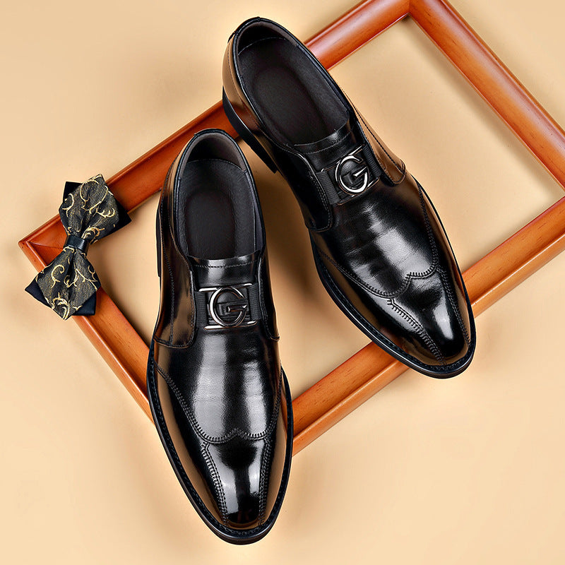 Men's Casual Business Slip-on Embroidered Pointed Leather Shoes - iztia