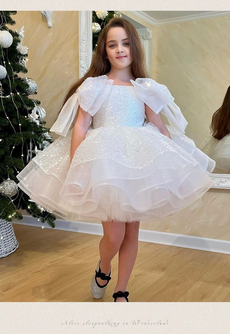 Girls' White Birthday Party Formal Dress Skirt - iztia