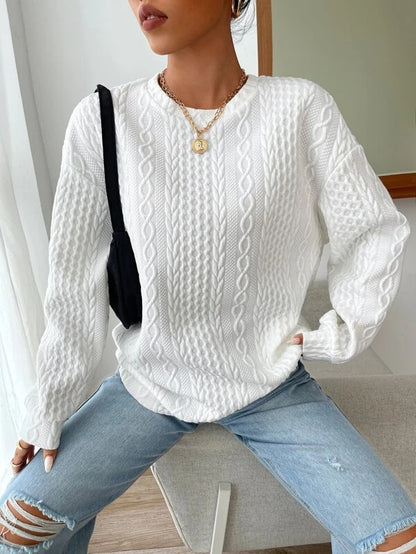 Women's Casual Jacquard Oversized Round Neck Hoodie - iztia