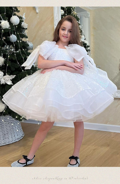 Girls' White Birthday Party Formal Dress Skirt - iztia