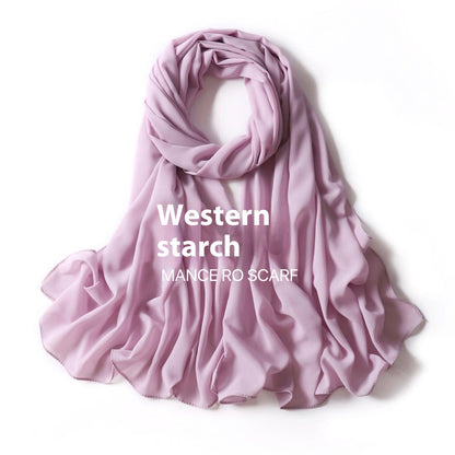 Pure Color Pearl Chiffon Scarf Headcloth Veil Chiffon Scarf - iztia