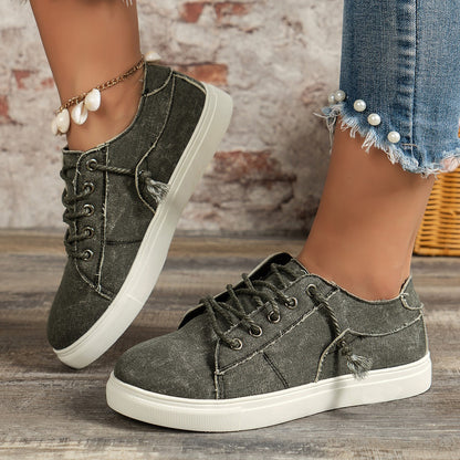 Denim Low-top Lace-up Sports Casual Shoes - iztia