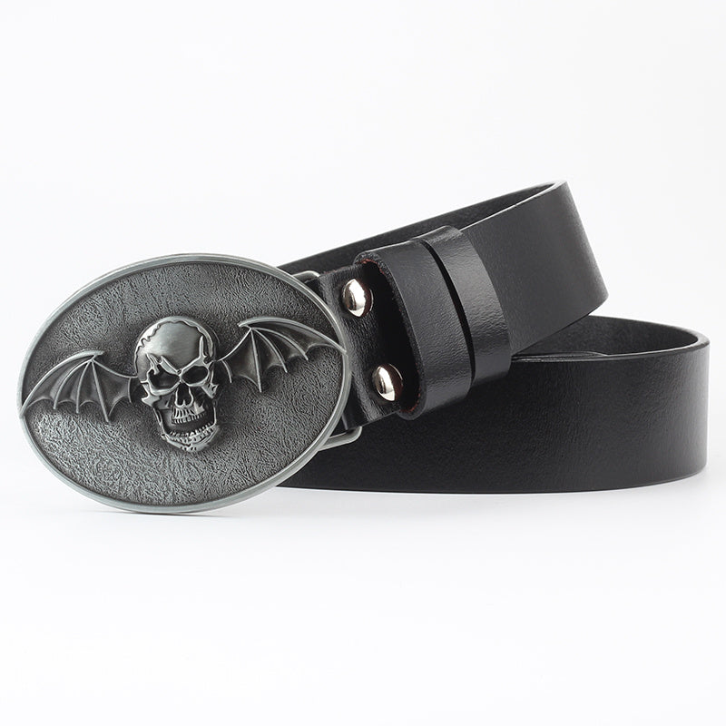 Casual Skull Decorative Two-layer Cowhide Belt - iztia