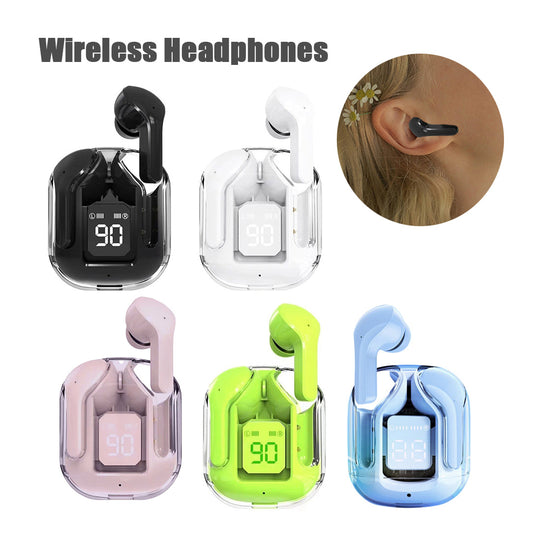 New Mini Transparent Wireless Bluetooth Headset Digital Display ENC Noise Reduction True Wireless Sports Music - iztia