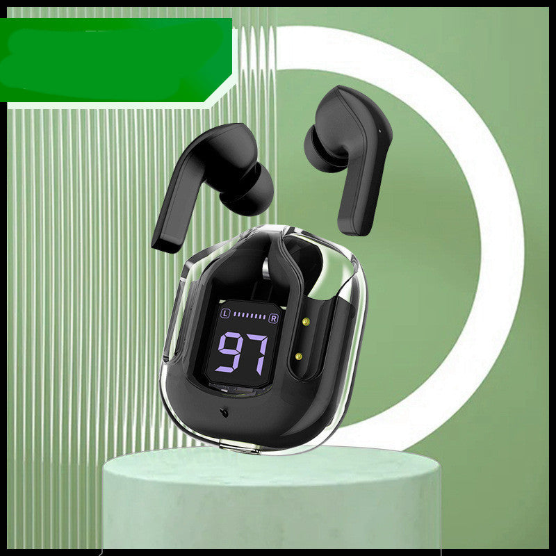 New Mini Transparent Wireless Bluetooth Headset Digital Display ENC Noise Reduction True Wireless Sports Music - iztia