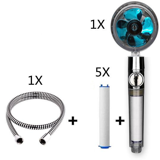 Propeller Driven Shower Head With Stop Button And Cotton Filter Turbocharged High Pressure Handheld Shower Nozzle - iztia