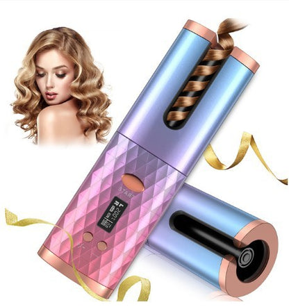 Rechargeable Automatic Hair Curler Women Portable Hair Curling Iron LCD Display Ceramic Curly Rotating Curling Wave Styer - iztia