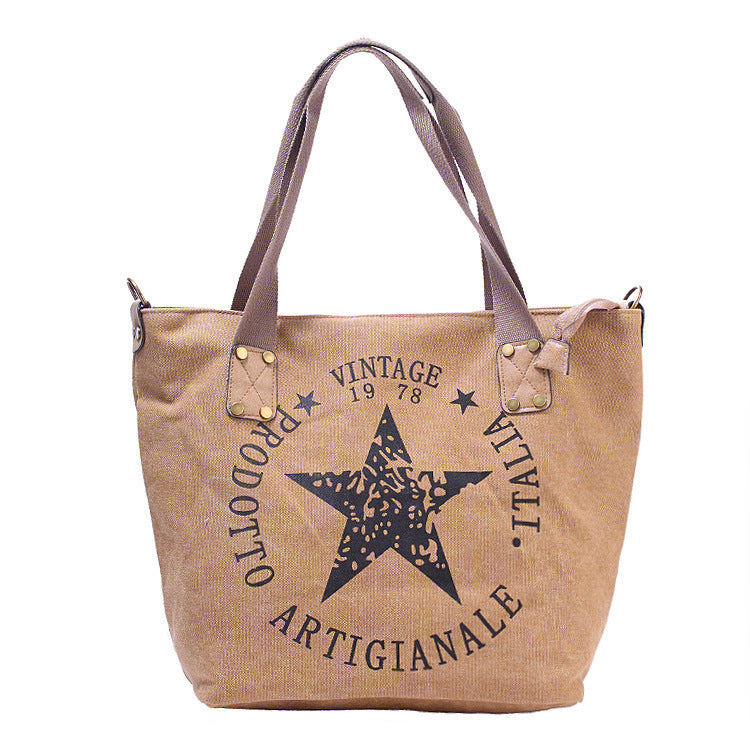 Popular Canvas Printed Five-pointed Star Handbag - iztia