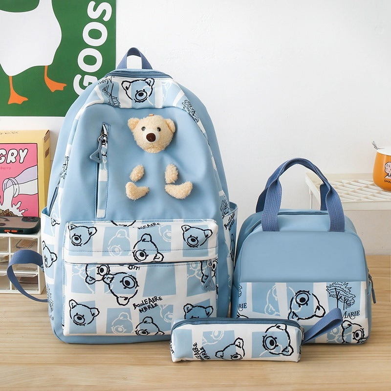 Elementary And Middle School Student Schoolbags Women's Cute Bear Lunch Box Three-piece Set - iztia