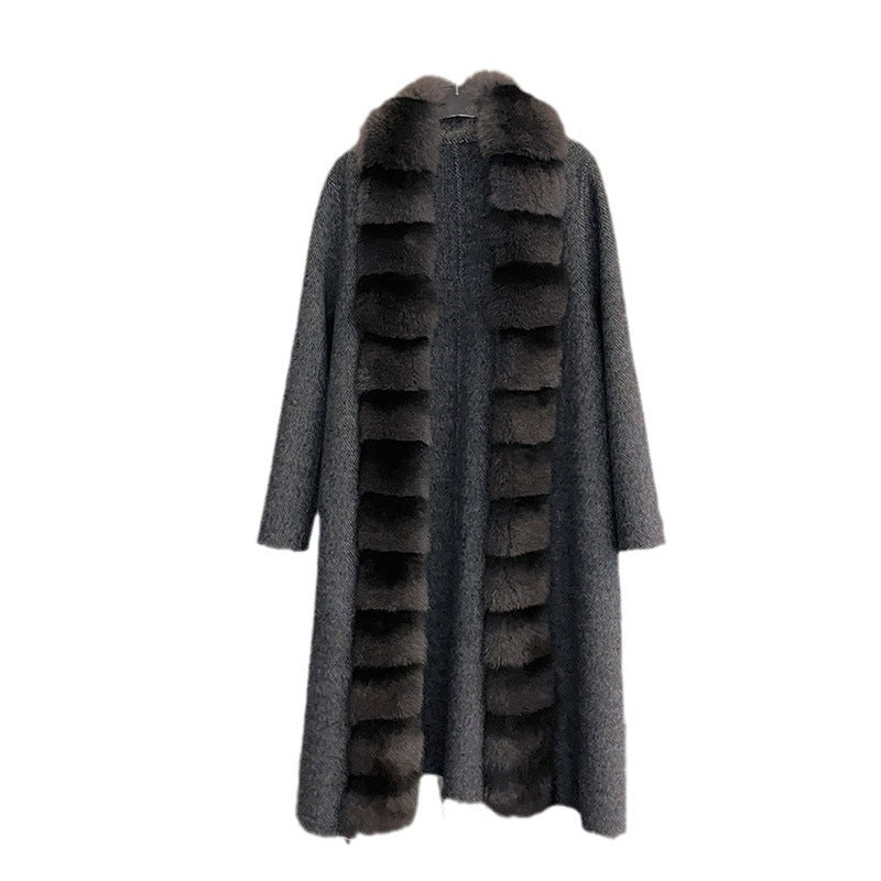 Alpaca Fleecefiber Coat Detachable Fox Fur Collar - iztia