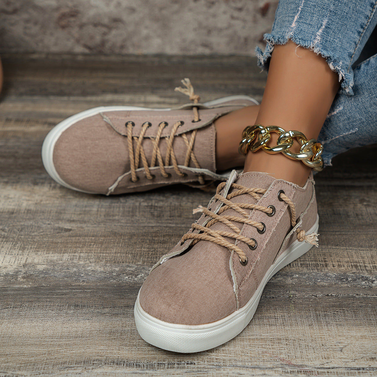 Denim Low-top Lace-up Sports Casual Shoes - iztia