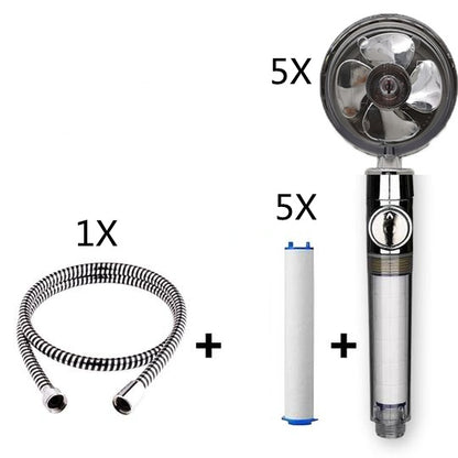 Propeller Driven Shower Head With Stop Button And Cotton Filter Turbocharged High Pressure Handheld Shower Nozzle - iztia