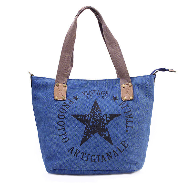 Popular Canvas Printed Five-pointed Star Handbag - iztia