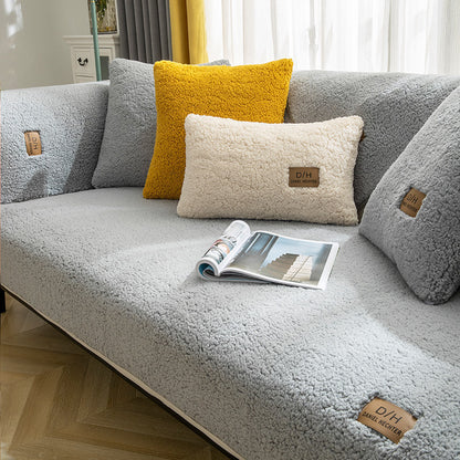 Modern Solid Color Winter Lamb Wool Sofa Towel Thicken Plush Soft And Smooth Sofa Covers For Living Room Anti-slip Couch Cover - iztia