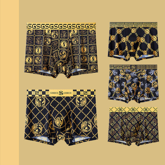 Men's Underwear: Breathable Ice Silk, Lightweight for Summer, with Retro Printed Design and Antibacterial Properties - iztia