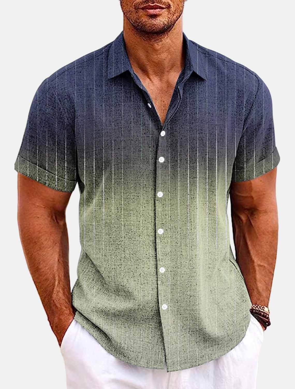 Bamboo Linen Men's Shirt Men's Printed Casual Short-sleeved Shirt Lapel - iztia