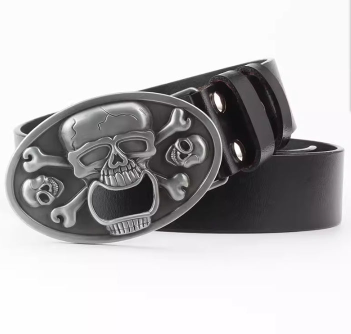 Casual Skull Decorative Two-layer Cowhide Belt - iztia