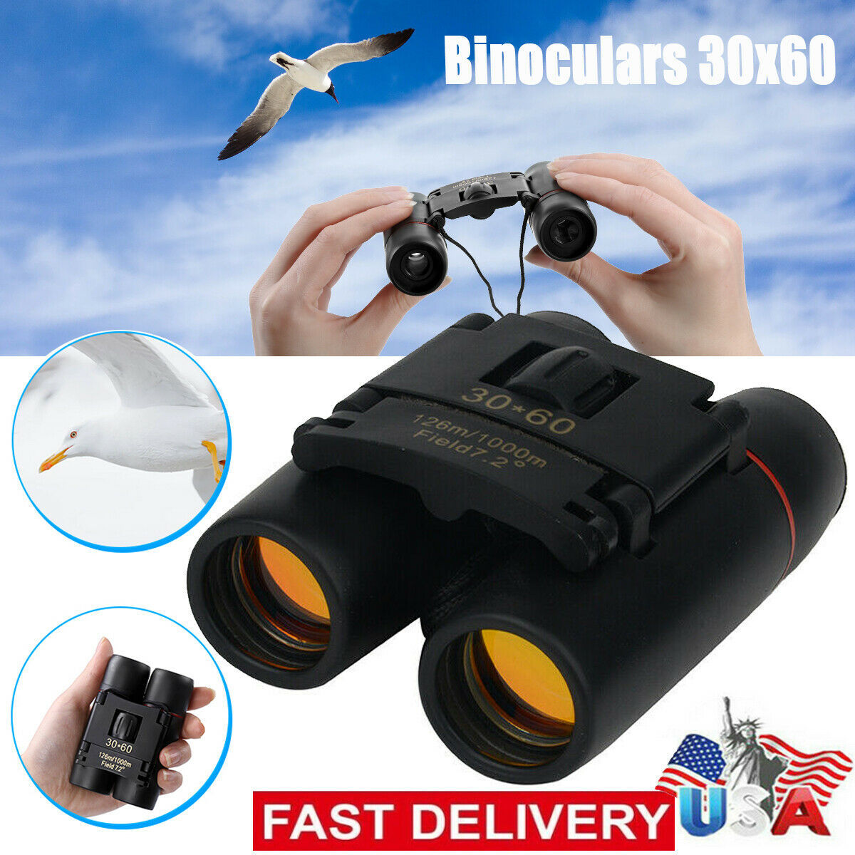 Binoculars 30x60 Zoom Travel Compact Folding Telescope Hunting Day Night Outdoor Small Pocket Binoculars Compact Adults, Mini Kids Binoculars Boys For Bird Watching, Concert Theater Opera - iztia