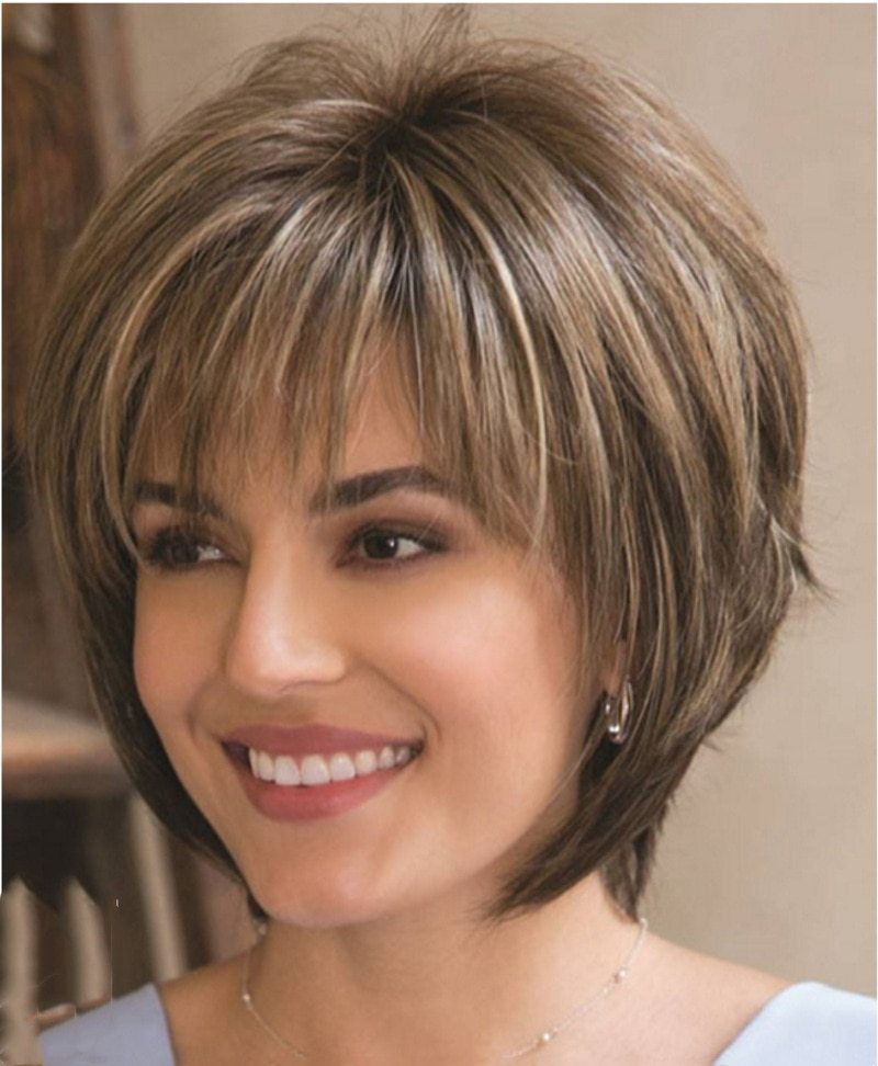 Mixed Blonde Brown Short Wigs Natural Hair Wigs Heat Resistant Hair Wig - iztia