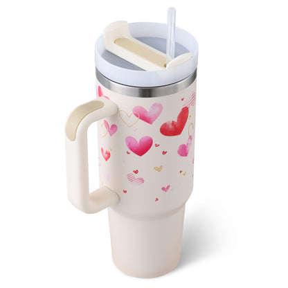 40 Oz Tumbler With Handle Straw Insulated, Stainless Steel Spill Proof Vacuum Coffee Cup Tumbler With Lid Tapered Mug Gifts For Valentine Lover Suitable For Car Gym Office Travel - iztia