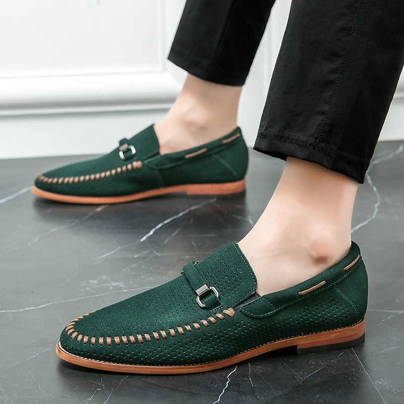 Punching Breathable Slip On Leather Shoes British - iztia