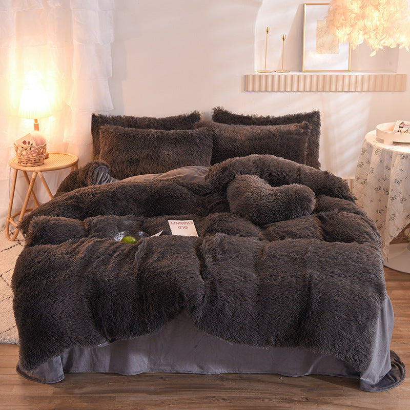 Luxury Thick Fleece Duvet Cover Queen King Winter Warm Bed Quilt Cover Pillowcase Fluffy Plush Shaggy Bedclothes Bedding Set Winter Body Keep Warm - iztia