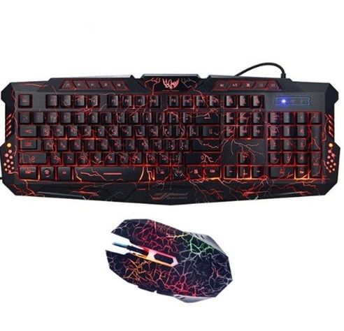 J10 tricolor backlight wired gaming keyboard set colorful luminous gaming mouse keyboard Russian keyboard - iztia