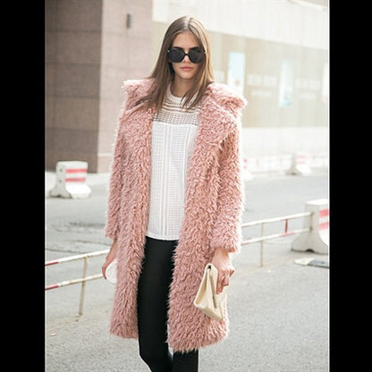 Autumn And Winter Ladies New Lamb Wool Long Trench Coat Imitation Fur Suit Coat Overcoat - iztia