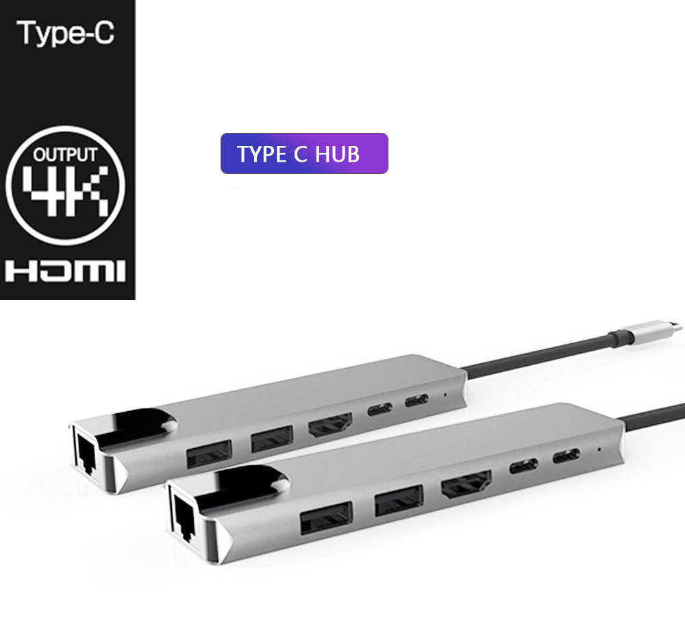 Type C To HDMI+USB3.0+PD 6 In 1 HUB Hub Rj45 Network Card Adapter - iztia