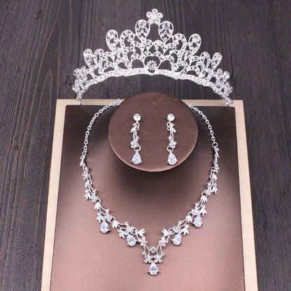 Bridal Rhinestone Crown Necklace Set Wedding Accessories - iztia