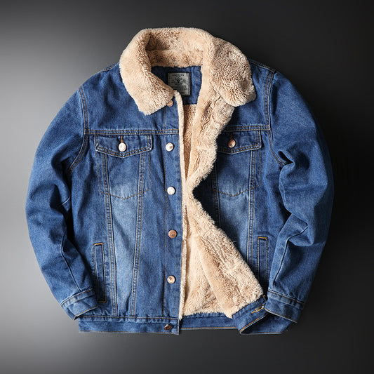 Jacket Top Autumn And Winter Fleece-lined Old Fashion Casual Denim Coat - iztia