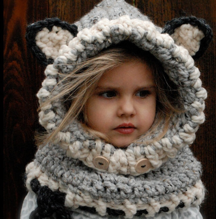 Children's wool knit hat hand-knitted warm earmuffs cape caps for men and women - iztia