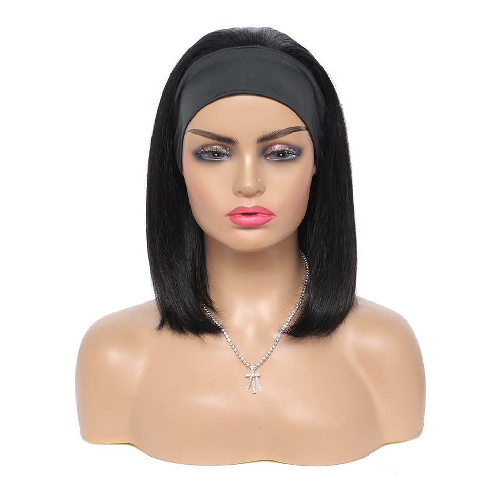 Headband Wig Human Hair Straight Bob Wigs - iztia