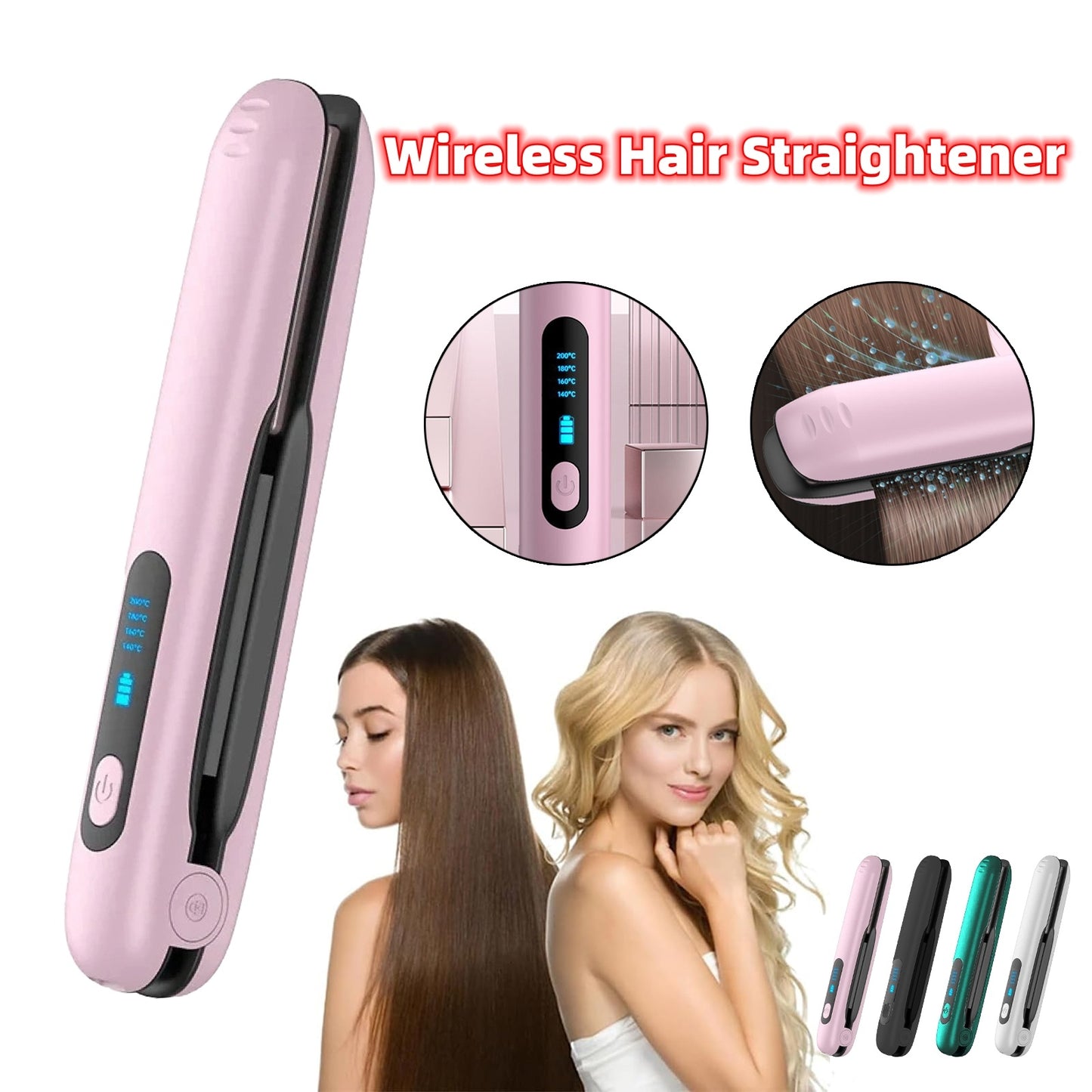 Wireless Hair Straightener Flat Iron Mini 2 IN 1 Roller USB 5000mAh Max 200 Degree Portable Cordless Curler 4 Levels Dry And Wet Uses - iztia