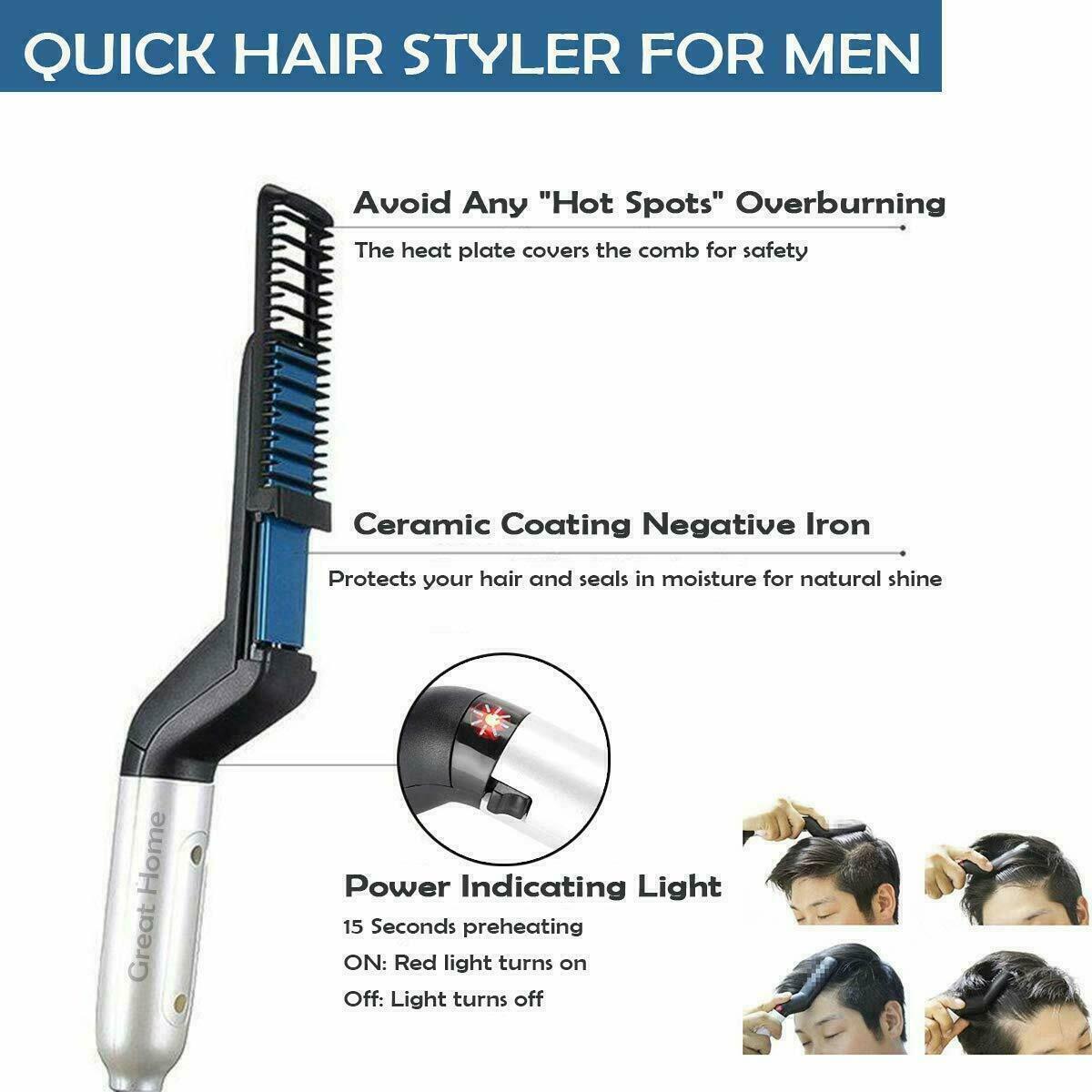 Hair Straightener Men Multifunctional Comb Curling Electric Brush Professional Hair Comb Brush Beard Straightener Hair Curler Fast Heating Styling Tools - iztia