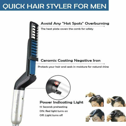 Hair Straightener Men Multifunctional Comb Curling Electric Brush Professional Hair Comb Brush Beard Straightener Hair Curler Fast Heating Styling Tools - iztia