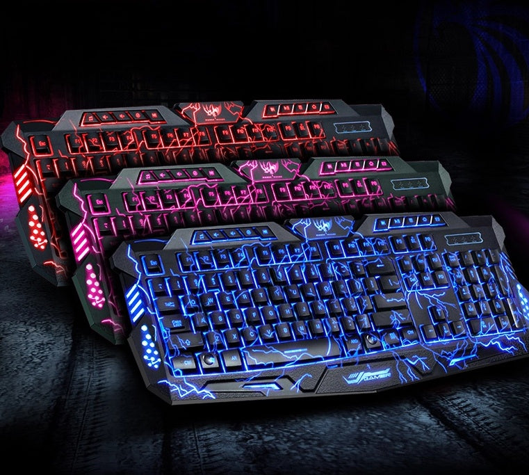 J10 tricolor backlight wired gaming keyboard set colorful luminous gaming mouse keyboard Russian keyboard - iztia