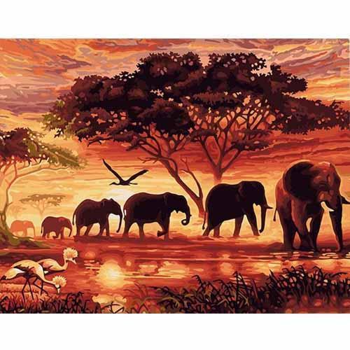 CHENISTORY Sunset Elephants Animals DIY Painting By Numbers Modern Wall Art Hand Painted Acrylic Picture For Home Decor - iztia