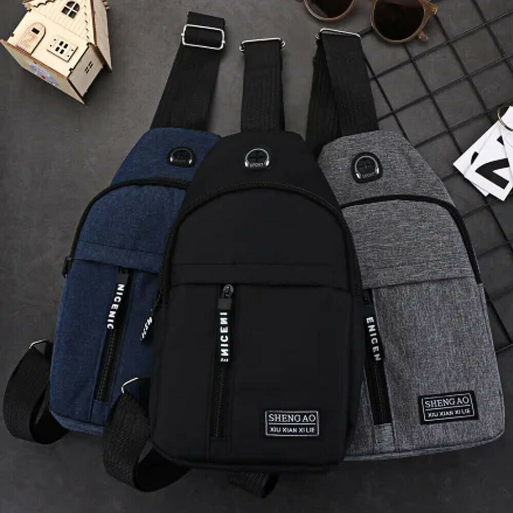 Mens Sling Bag Cross Body Handbag Chest Bag Shoulder Pack Sports Travel Backpack Black - iztia