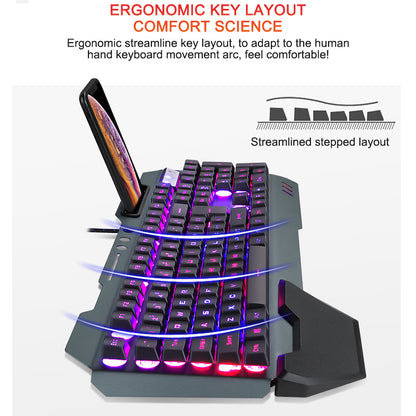 ErgonomicWired Gaming Keyboard with RGB Backlight Phone Holder - iztia