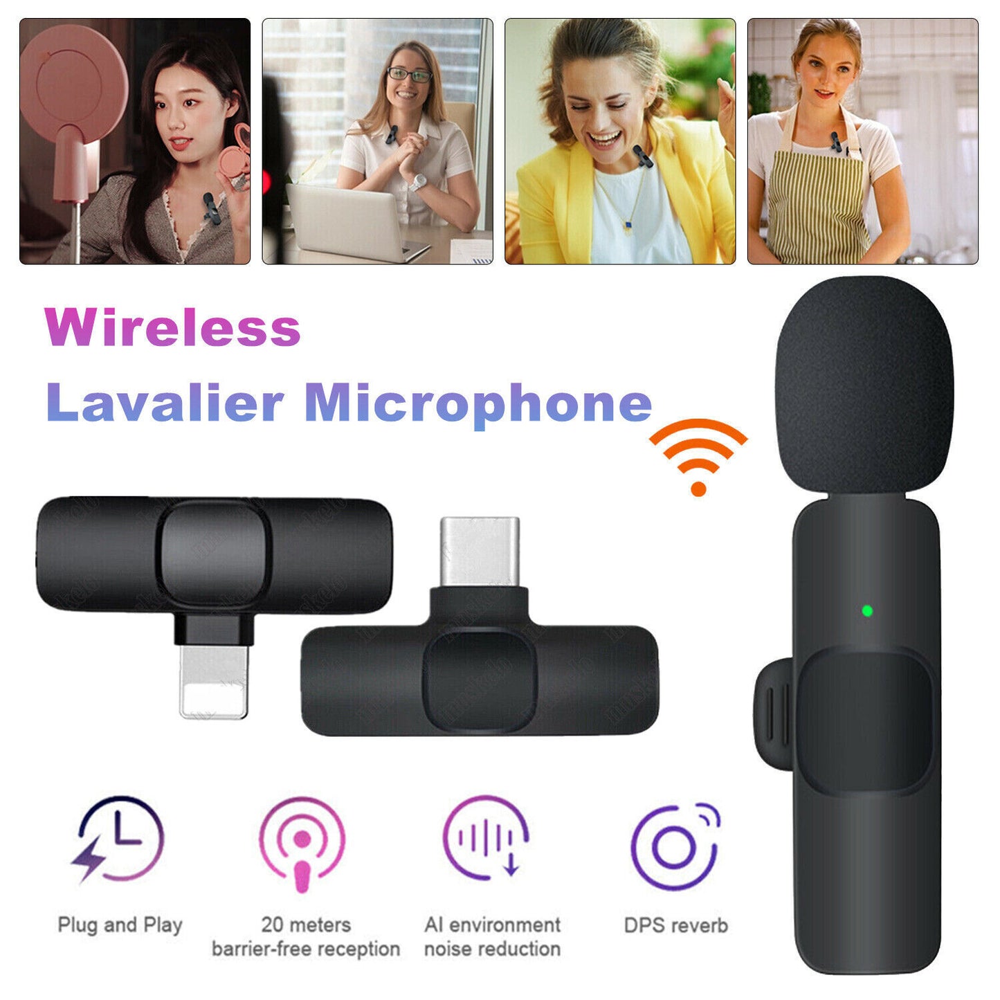 Lavalier Mini Microphone Wireless Audio Video Recording With Phone Charging  Wireless Lavalier Microphone Broadcast Lapel Microphones Set Short Video Recording Chargeable Handheld Microphone  - iztia