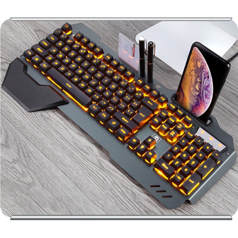 ErgonomicWired Gaming Keyboard with RGB Backlight Phone Holder - iztia