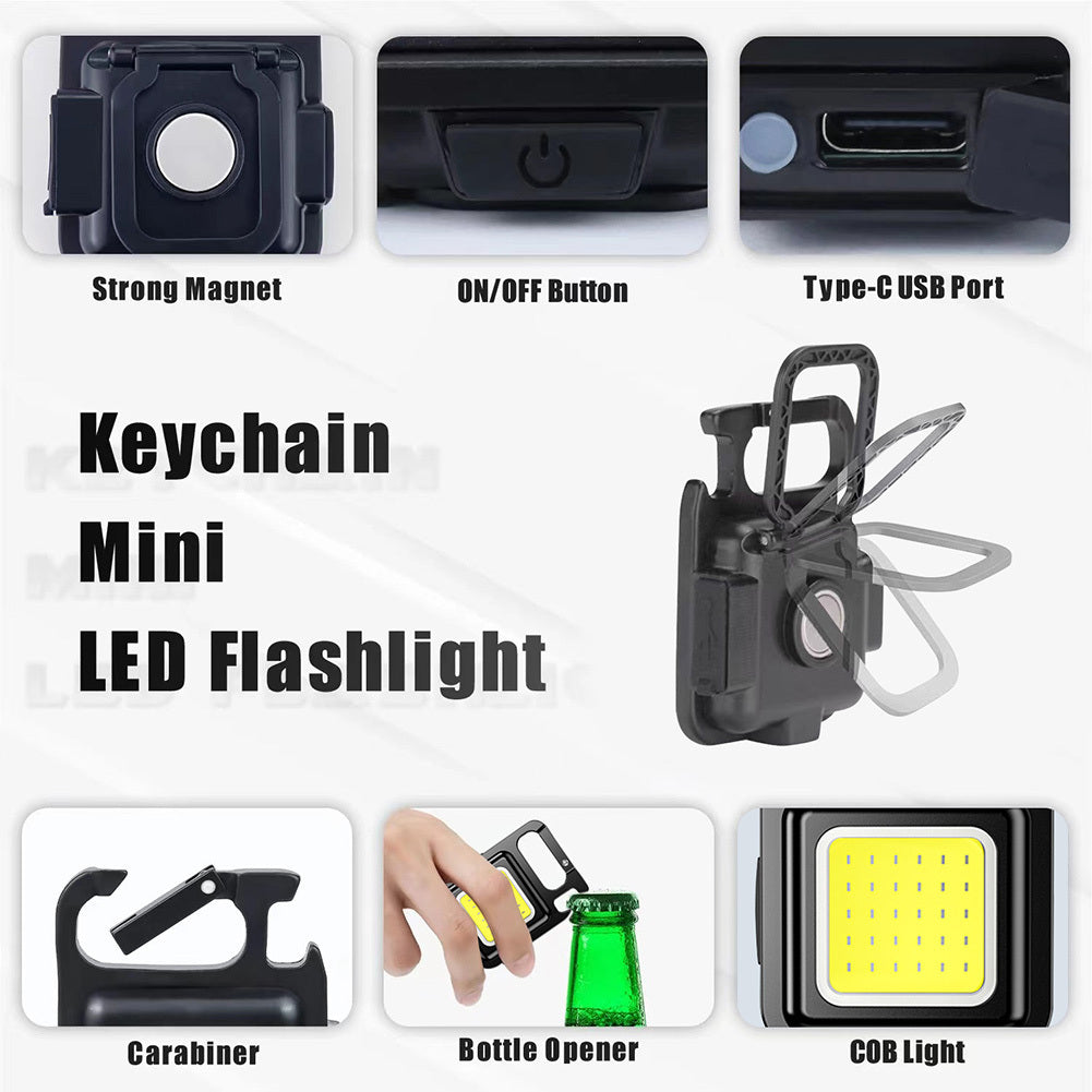 Mini Portable Flashlight Rechargeable Glare COB Keychain Light LED Work Light USB Charge Emergency Lamps Outdoor Camping Light - iztia