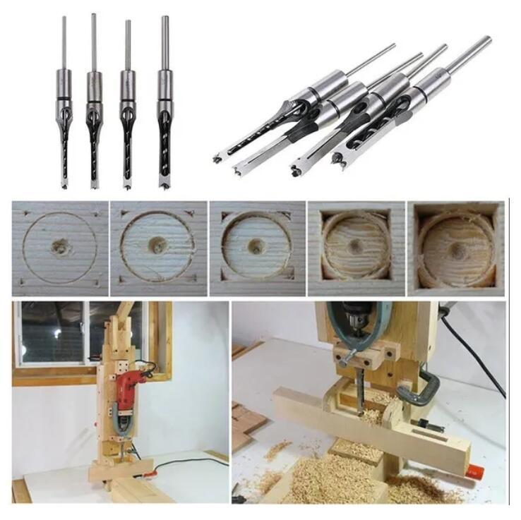 Square Hole Saws Auger Drill Bit Cut Mortising Chisel Woodworking Tool Set - iztia