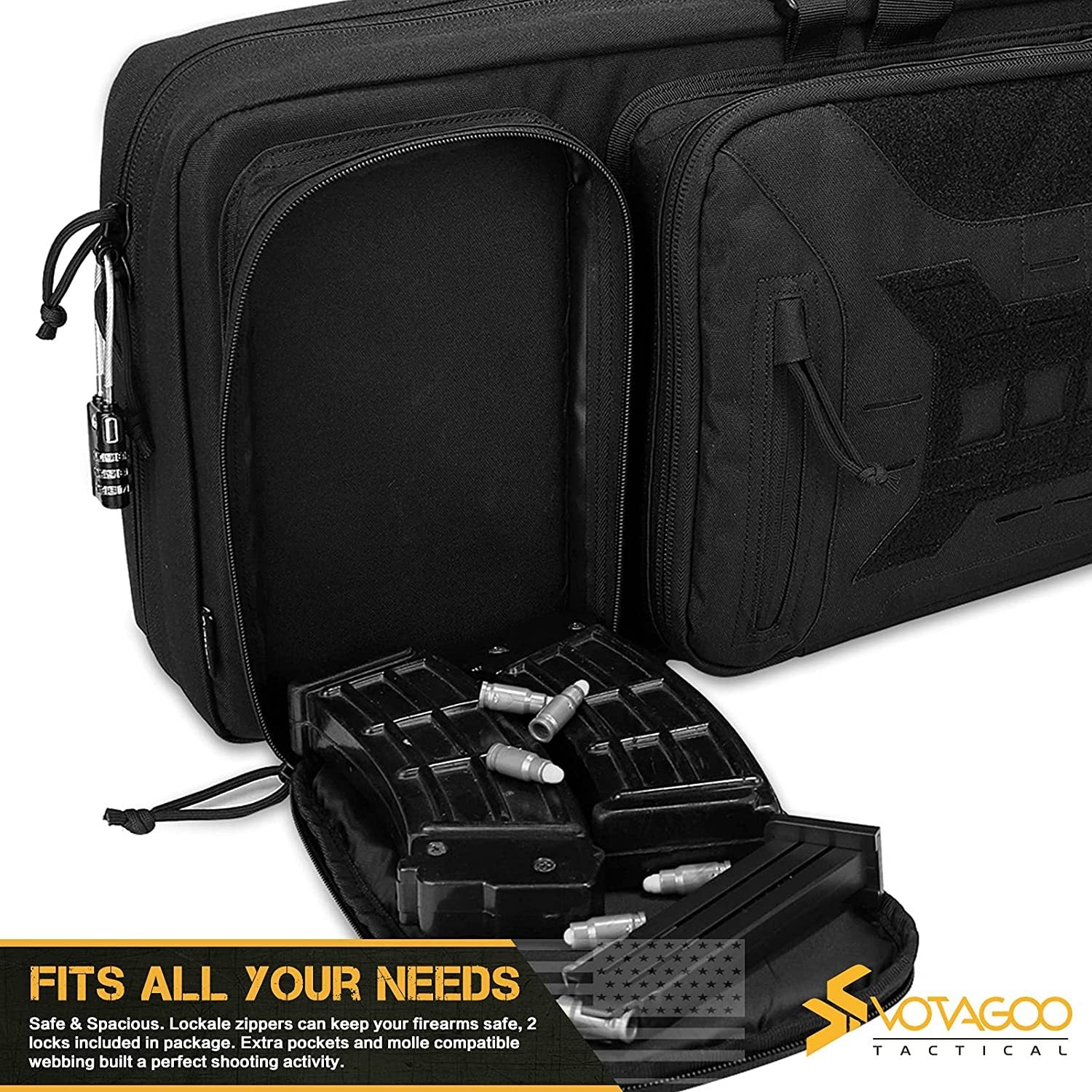 VOTAGOO Double Rifle Case Gun Bag, Safely Long-Barrel Firearm Transportation Cases  Locks, All-Weather Soft Tactical Range Bag Ackpack For Shotgun Spacious Heavy Duty - iztia