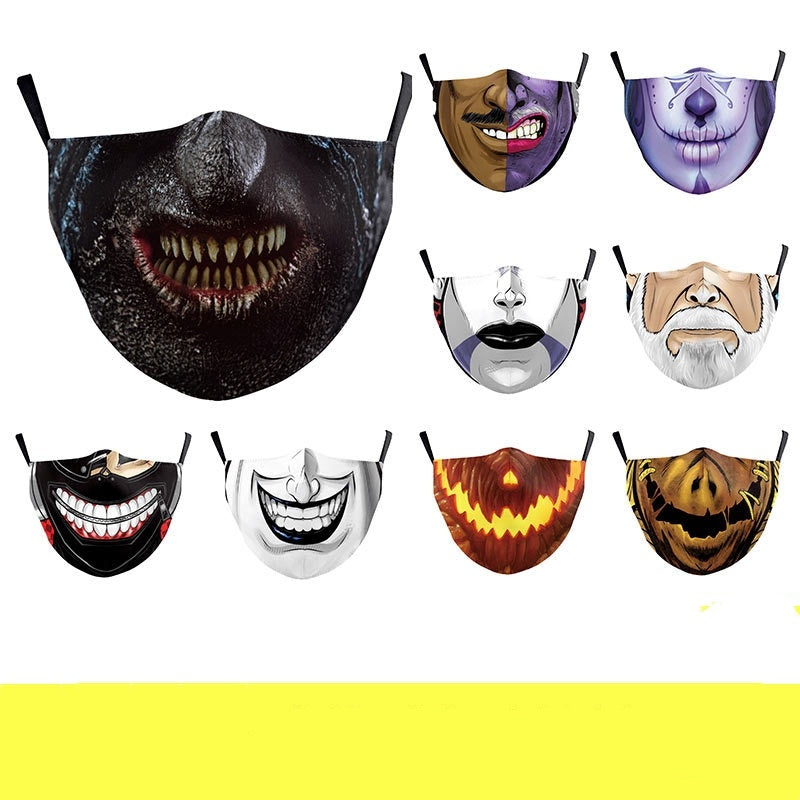 Halloween Digital Printing Funny Horror Face Double Layer Dust Mask - iztia