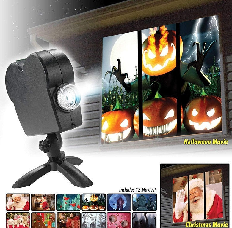 Halloween  Christmas Laser Projector 12 Movies Disco Light Mini Window Home Theater Projector Indoor Outdoor Projector - iztia