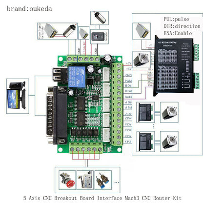 5 Axis CNC Breakout Board Interface Mach3 CNC Router Kit - iztia