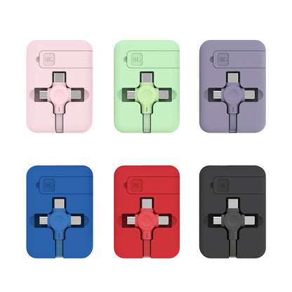 4 In 1 Retractable USB Cable Creative Macaron Type C Micro Cable For I Phone With Phone Stand Charging Data Cable Line Storage Box - iztia